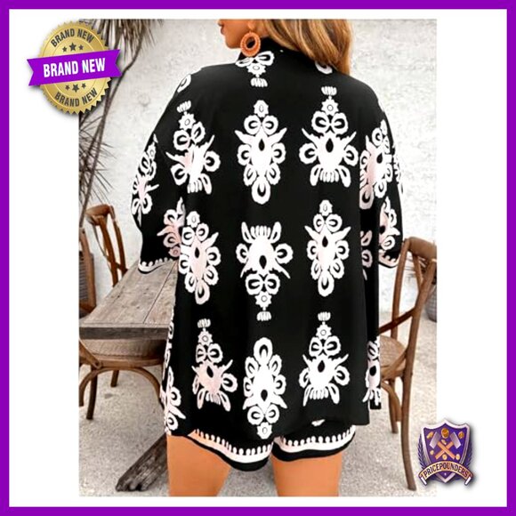 Plus Size Leopard Print Kimono Shorts Set Summer Vacation Outfit - Picture 2 of 5